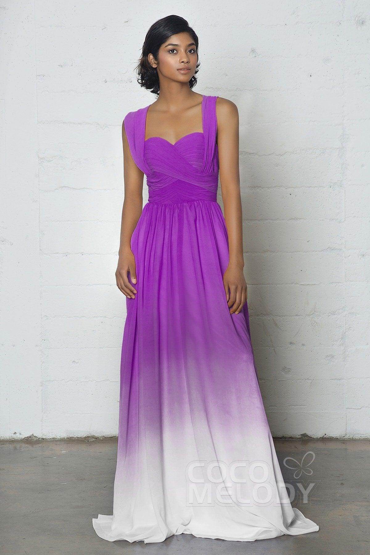 Sheath-Column Floor Length Chiffon Ombre Dress COZF17011 - COCOMELODY